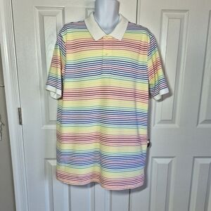 Land's End rainbow stripe white short sleeve cotton polo shirt‎ mens XL